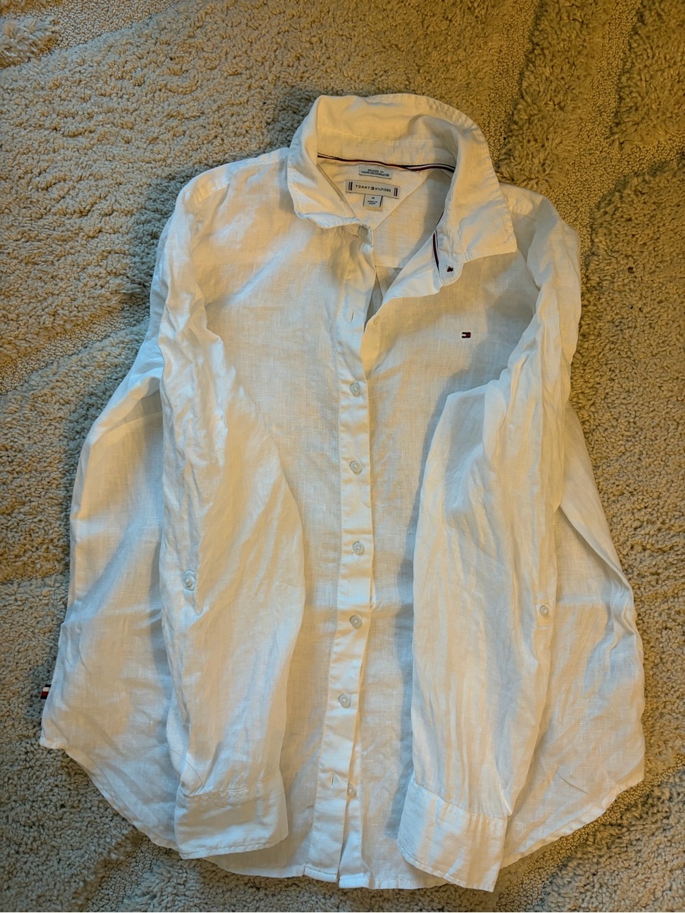 Tommy Hilfiger White Linen Polo-Style Button Shirt